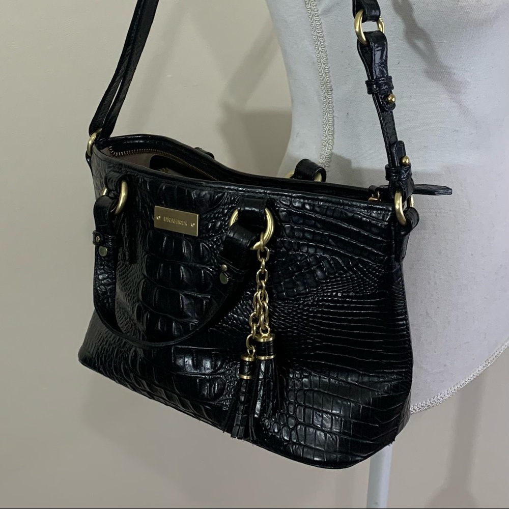 Brahmin Mini Asher Melbourne Embossed Leather Satchel Black - Picture 4 of 12